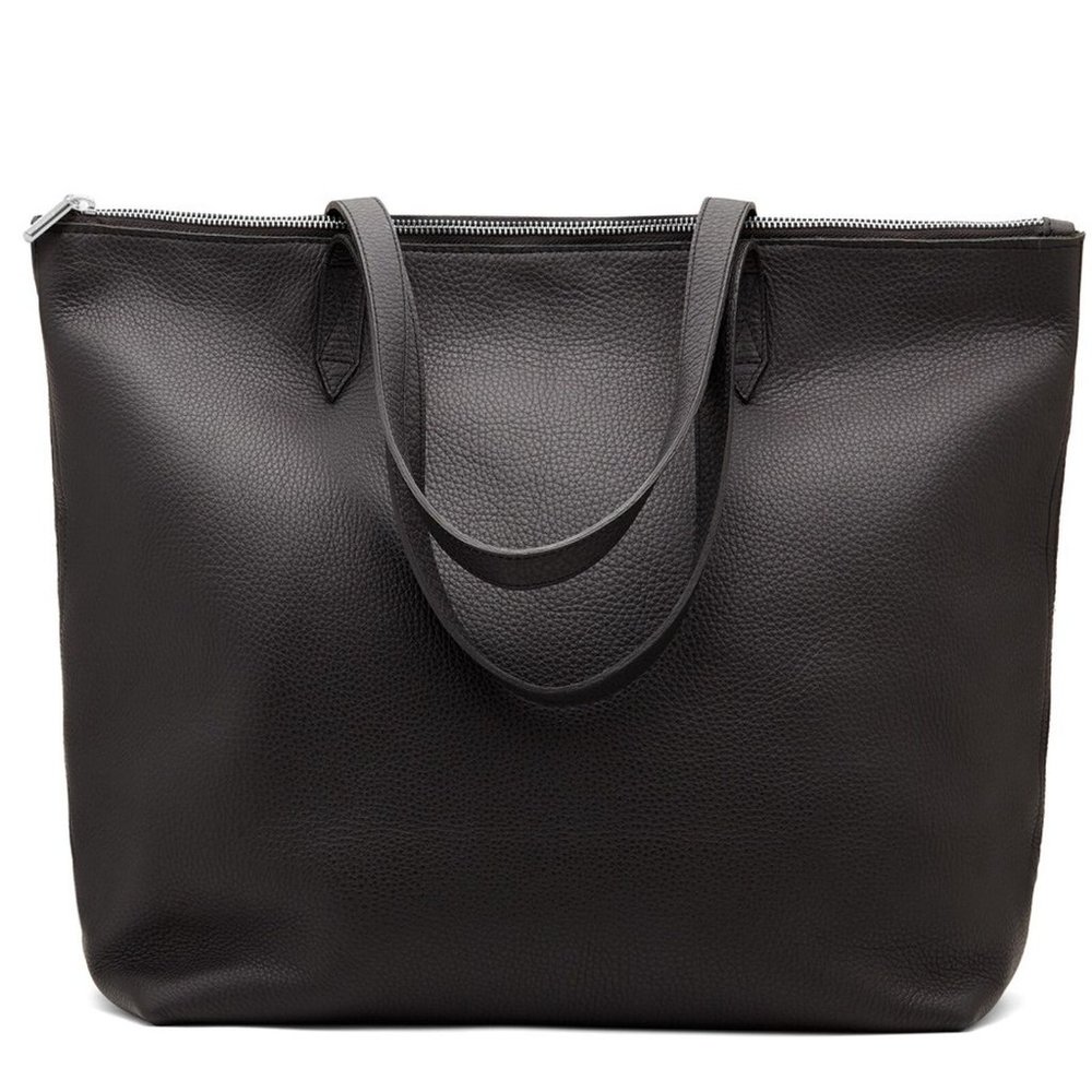 Cuyana Classic Leather Zipper Tote | Black/Silver